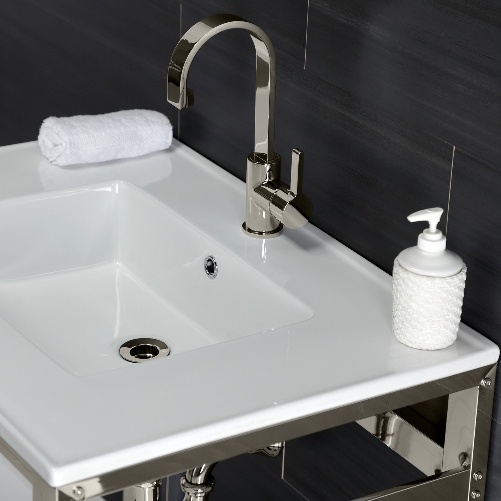 Continental Single-Hole Faucet with Push Drain, Polished Nickel