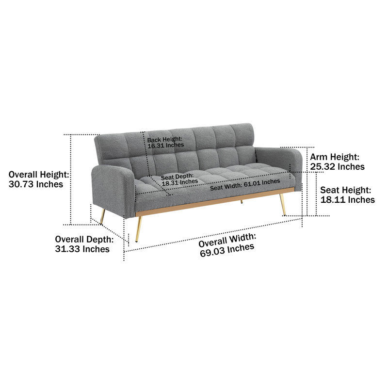 Canapé-lit futon avec 2 coussins Teddy, Grey Teddy