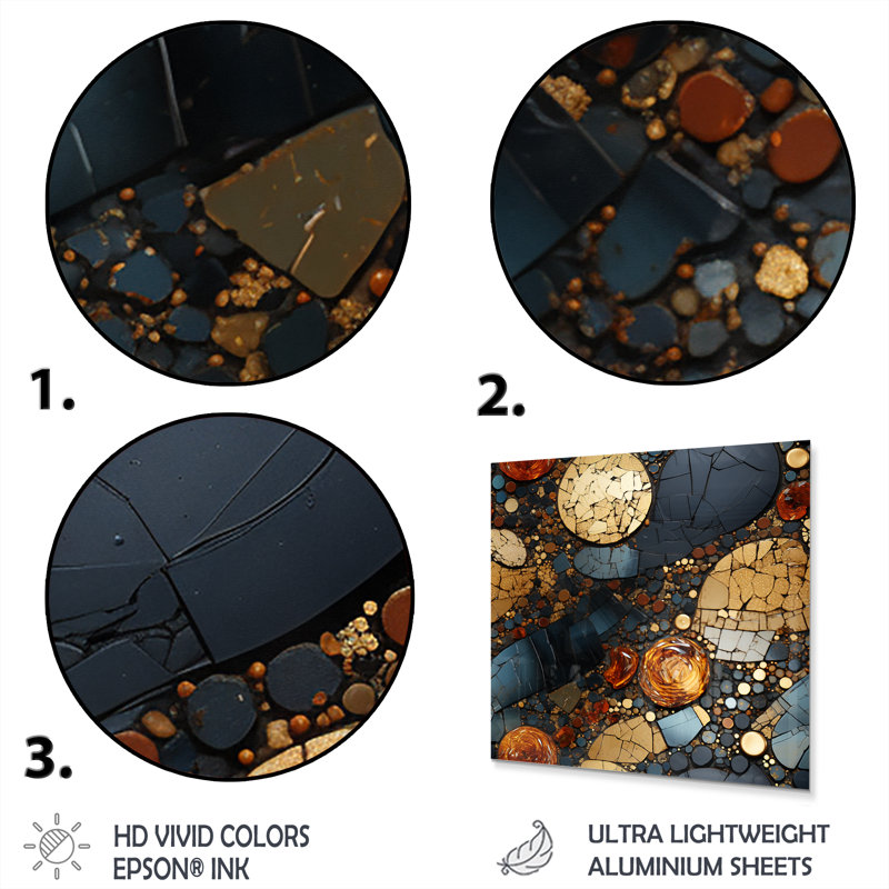 Gold And Black Mosaic Tiles III - Abstract Tile Metal Wall Art, 29" H x 29" W