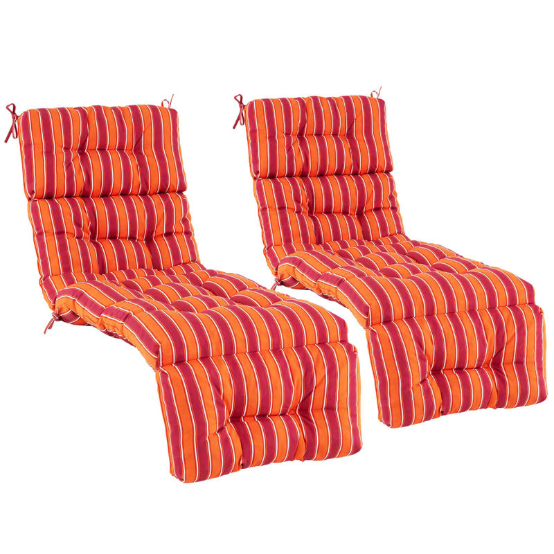 2 Pcs 73" Lounge Chaise Cushion Padded Recliner Cushion Indoor Outdoor, Orange, Striped