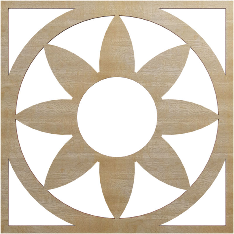 Médaillon de plafond en bois ajouré 16 po x H 5 po x P 5 po x H 3/8 po, Noyer blanc, H 16 po x l 16 po x P 0,25 po