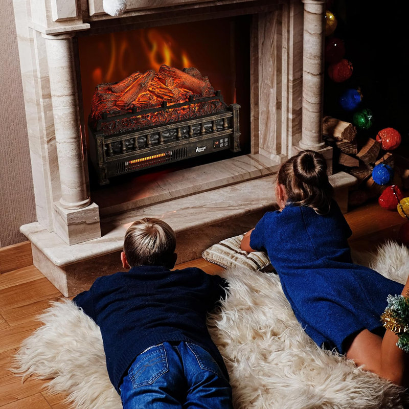 Hober Infrared Electric Fireplace Logs, 23" Remote Control, Realistic Lemonwood Ember Bed, Thermostat, Timer, 1500W, Bronze