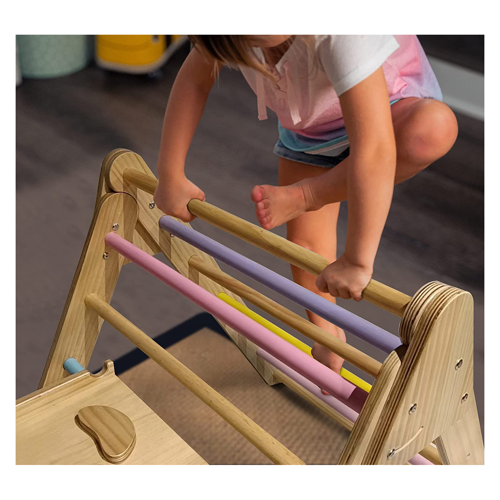 Avenlur Foldable Pikler Triangle Ladder Climber, Colored Bars