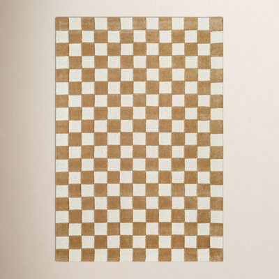 Jenna Hand-Tufted Tan Checkered Rug