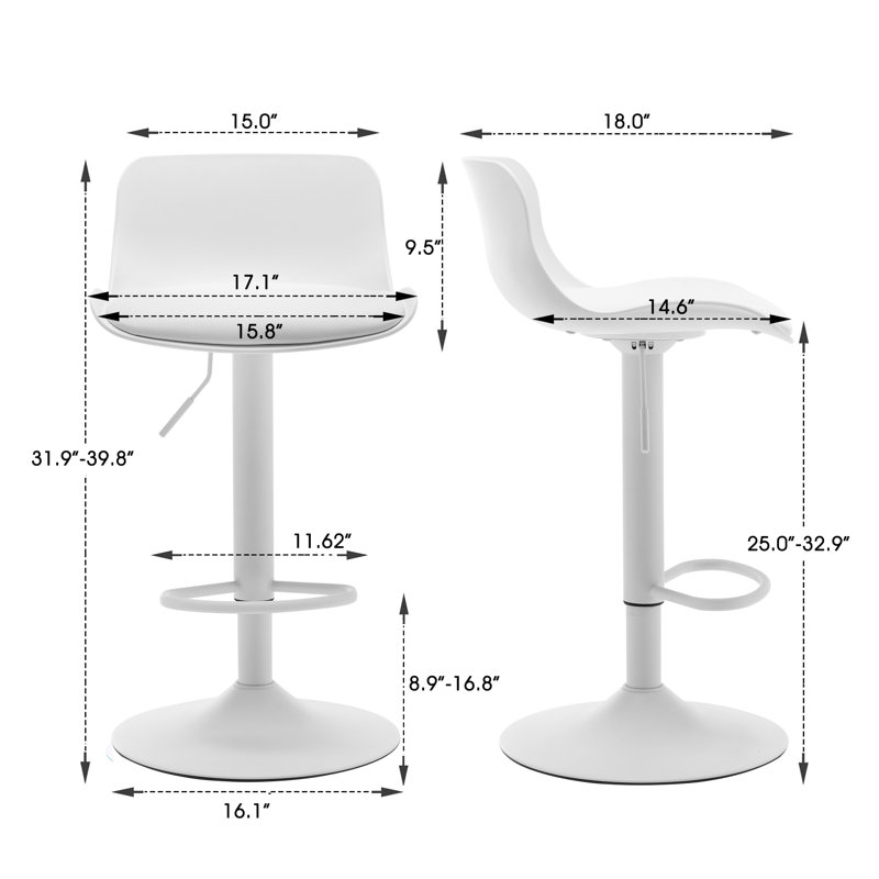 Tabouret tournant à hauteur réglable Thayer, Blanc