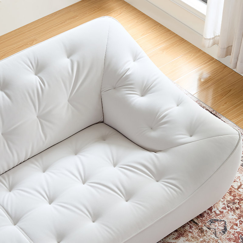 3 Seater Velvet Tufted Oversized Upholstered Sofa, White Velvet