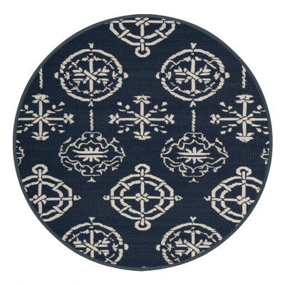 Washable Navy blue and white Nautical Area Rug