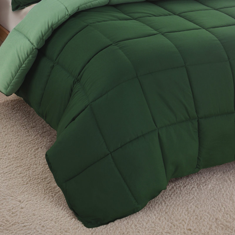 3pc Comforter Set - All Season Reversible Down Alternative Comforter with Two Shams - Breathable, Soft, Fluffy, Green