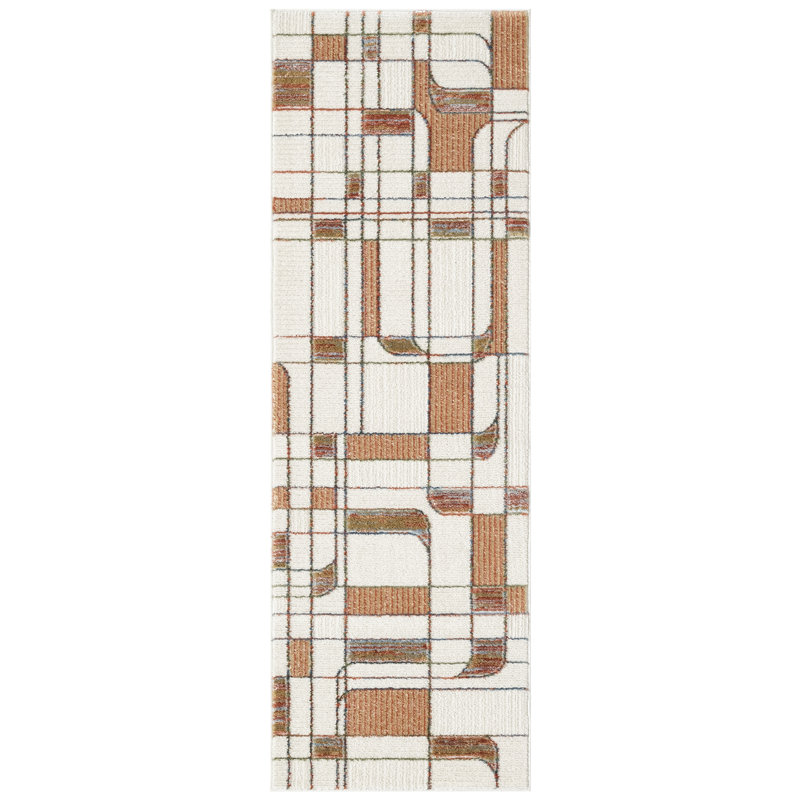 Tapis Mid-Century Nordic Ivory Rust, Tapis de couloir 2 pi x 6 pi