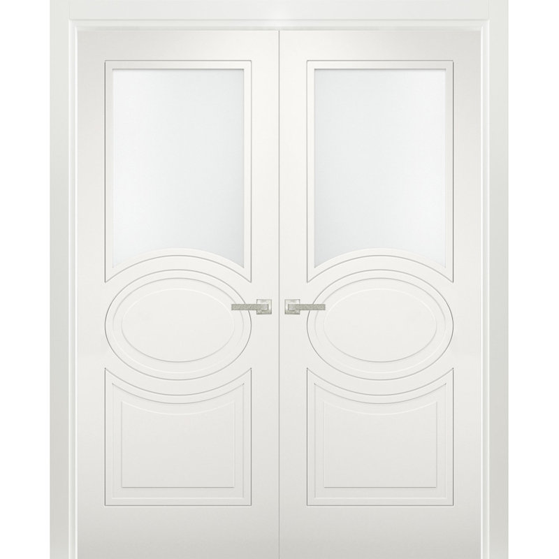 Portes françaises doubles blanches en verre givré Mela, 84 po x 84 po