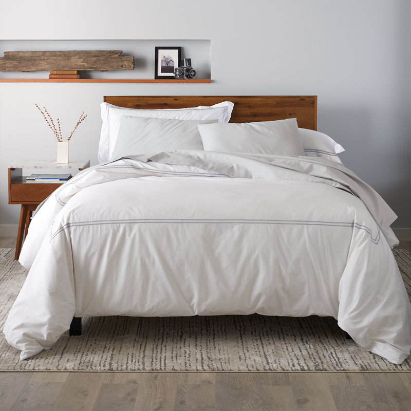 White Cotton King Duvet Cover Set with Satin Stitching