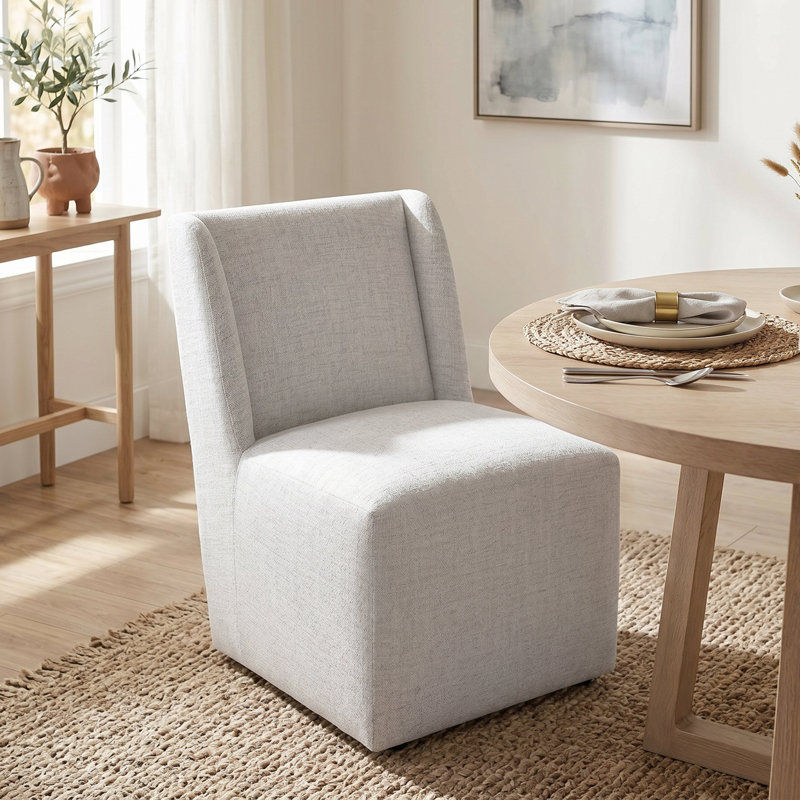 Chaise d'appoint à oreilles rembourrée avec roulettes Petasos, White