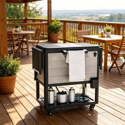 Portable Outdoor Beverage Cooler Cart with Wheels for Poolside Patio Garden Parties
