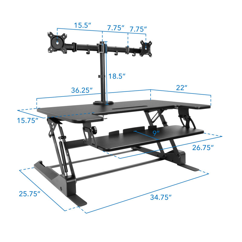 Mount-It! Height Adjustable Standing Desk Converter with Bonus Dual Monitor Mount Included, 36 Inch