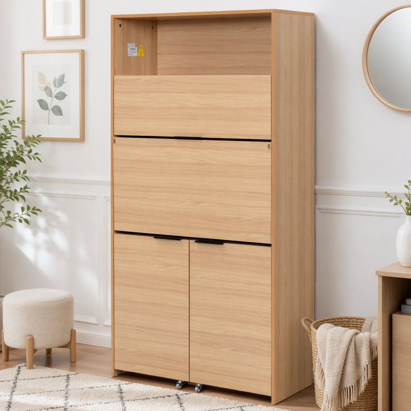 Buffet 69 po avec huche et poste de travail pliable, armoire de rangement multifonctionnelle avec tablette réglable et prise de courant