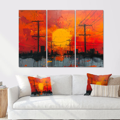 Ensemble de salon art mural rouge et noir Power Lines To The Darkness IV