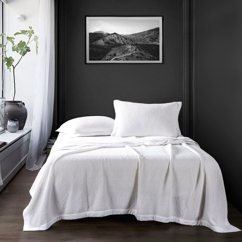 Ensemble de couvre-lit décontracté chic et chic en coton délavé à la pierre, Couvre-lit grand + 2 taies d'oreiller, Blanc