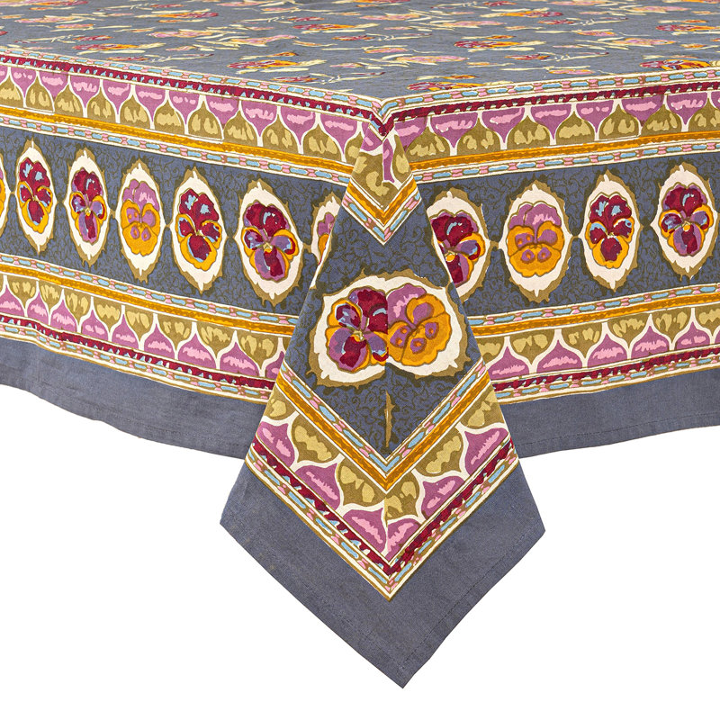 Pansy Tablecloth, 90" x 90", Gray