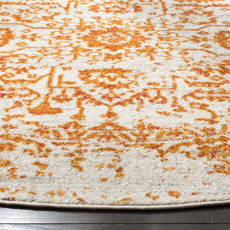 Felty Oriental Cream/Orange Area Rug, Square 6'7"