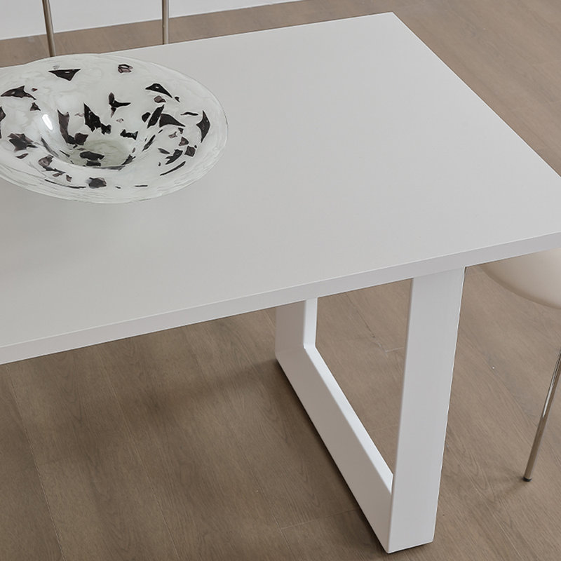 Simple white rectangular rock dining table set, 29.52"H x 55.11"L x 31.49"W