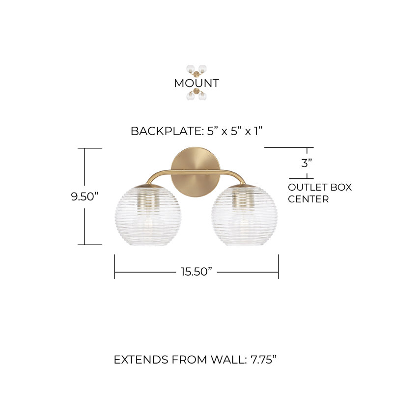 Éclairage pour meuble-lavabo à 2 lumières à intensité variable Kryspin, Laiton mat