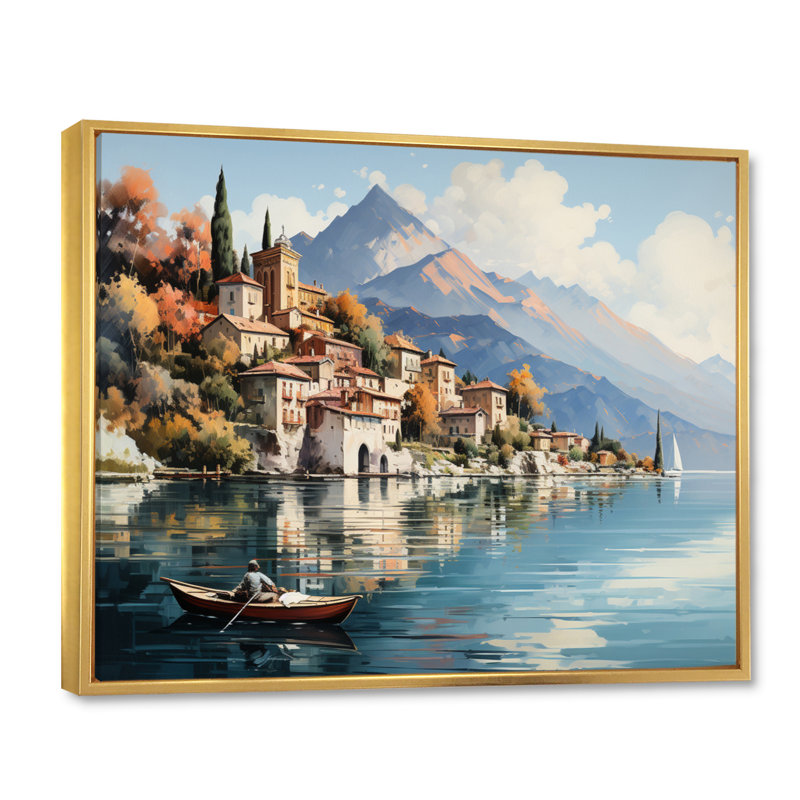 Italie, art mural sur toile, impression de voyage sur le lac de Côme - Italie sur le lac de Côme, Cadre flottant doré