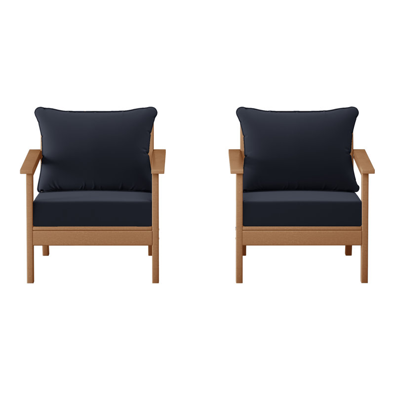 Chaise profonde avec coussins (ensemble de 2), Marine, Teck