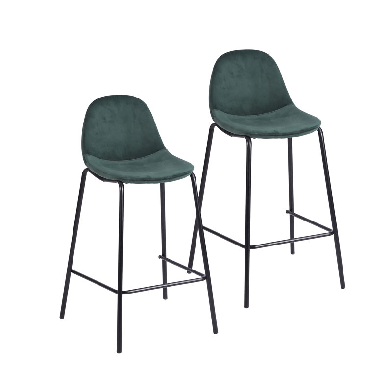Lazio Velvet Bar Stool with Iron Legs, Green, Counter Stool ( 25.98'' Seat Height )