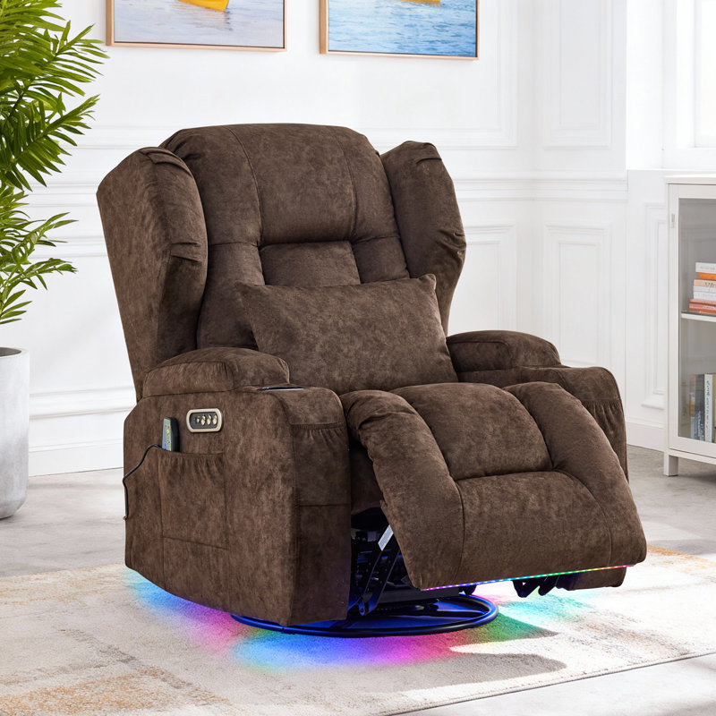 Fauteuil inclinable, berçant et pivotant à double moteur avec massage et chaleur, brun velours, 2 fauteuils, Brun