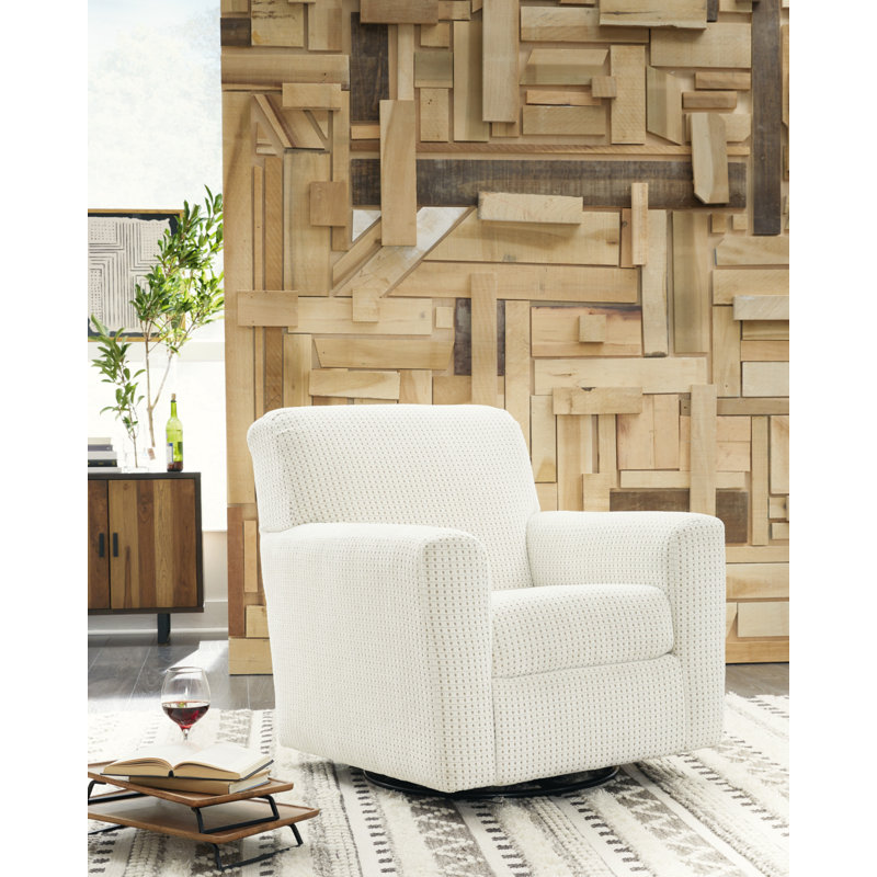 Upholstered Swivel Armchair, White Polyester