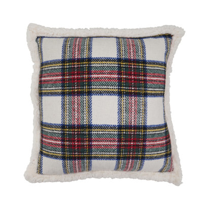 Plaid Sherpa Throw Pillow Cover - Cozy Holiday Throw Pillow Cover for Christmas Home Decor, Winter Decorating and Seasonal Entertaining