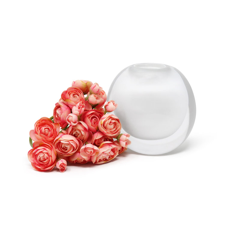 Vase en verre à double paroi avec intérieur et fleurs roses, 5,25 po, Blanc