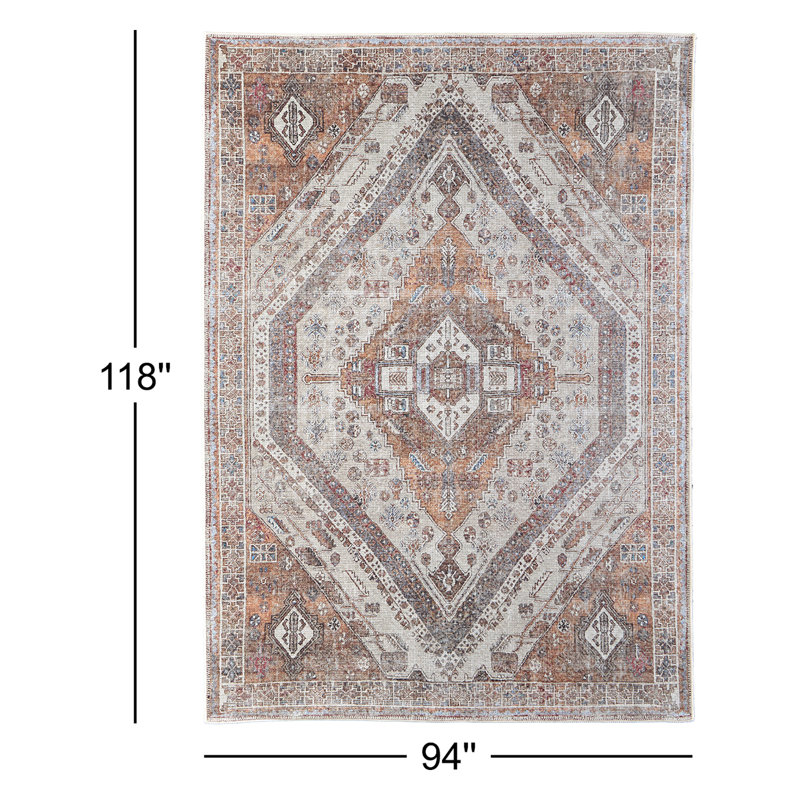 Tapis oriental brun / ivoire / gris Vincenta, Rectangle 7 pi 10 po x 9 pi 10 po