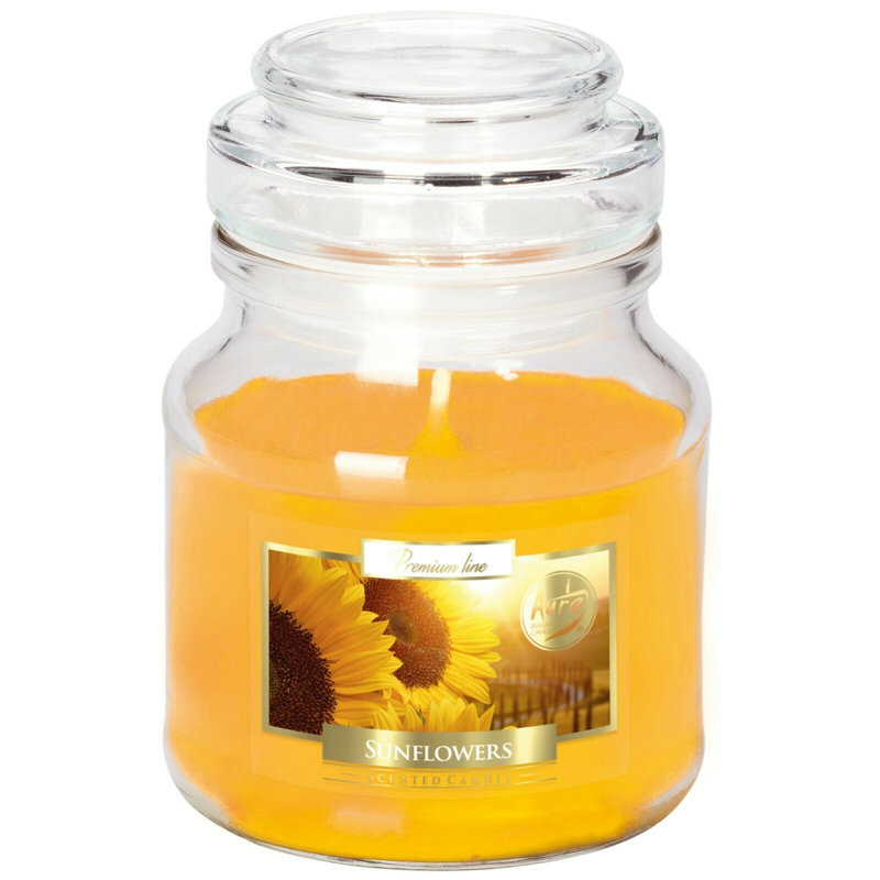 Cinnamon Scented Jar Candle with Glass Holder, Yellow