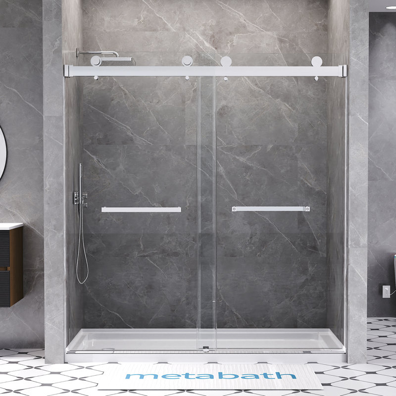66"-72" W X 76" H Double Sliding Frameless Shower Door with 3/8" (10mm) Tempered Clear Glass, Chrome