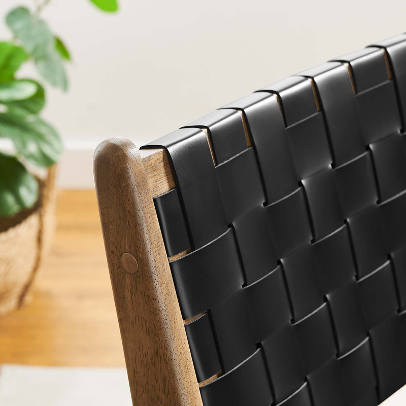 Saoirse Faux Leather Wood Dining Side Chair, Light Black, Walnut 