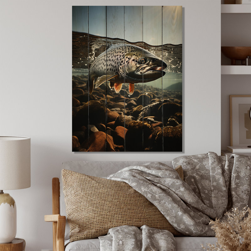 Pêche, photo vibrante sur bois, H 20 po x l 10 po x P 0,78 po