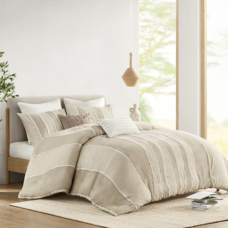 Housse de couette multicolore en coton, taille King/King, fermeture à boutons, parure de lit 3 pièces rayée, certifiée.