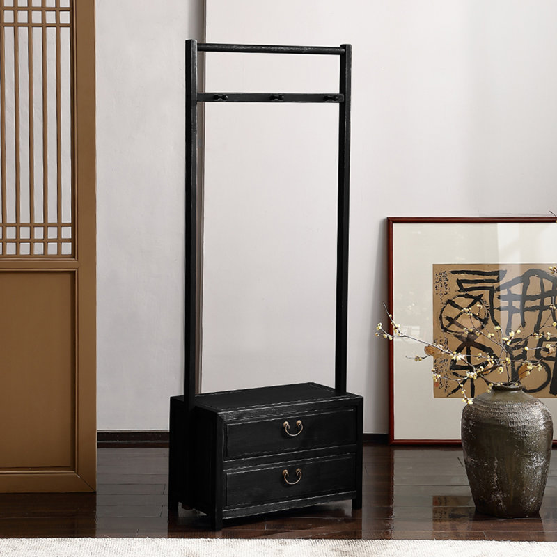 Elegant Walnut Wardrobe with Double Drawers, Black