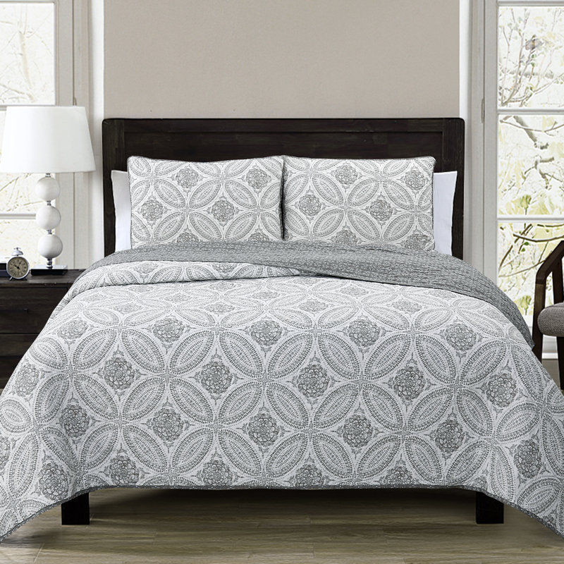 Ensemble de courtepointe réversible en microfibre grise, Courtepointe simple + 1 taie décorative standard