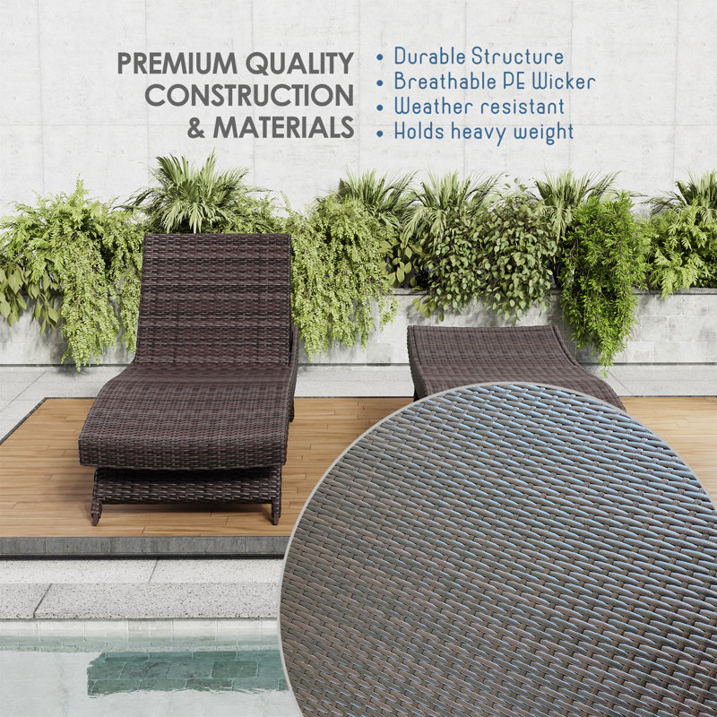 Premium Brown Wicker Outdoor Chaise Lounge Set of 2