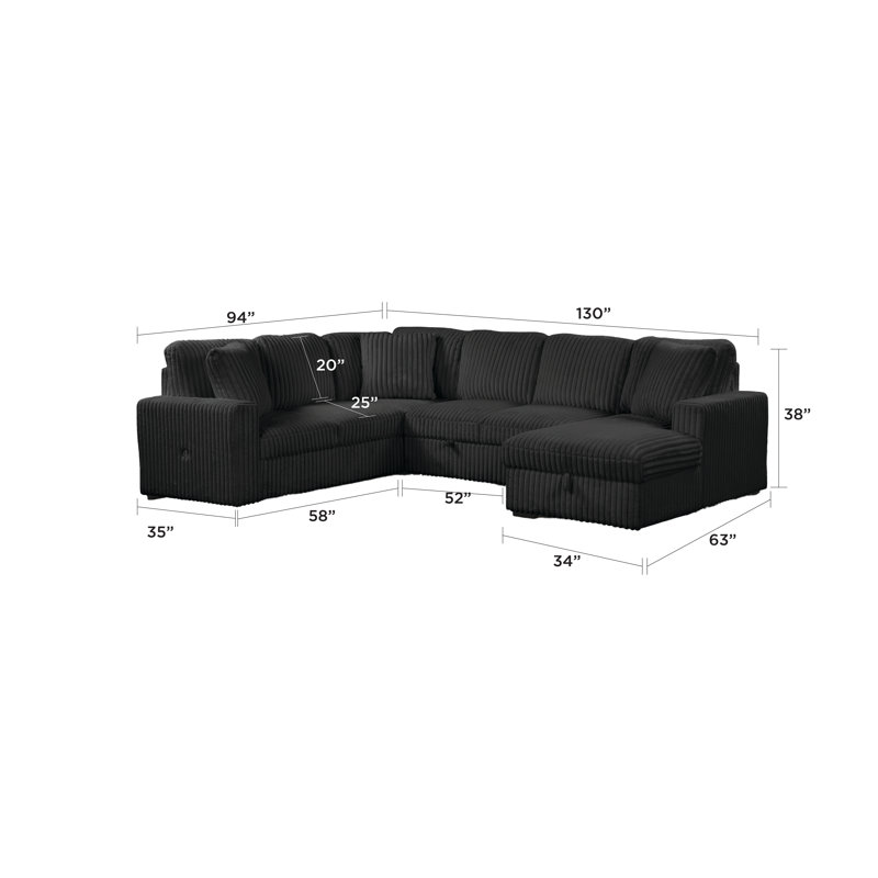 Canapé modulaire # 2045, Velours côtelé noir