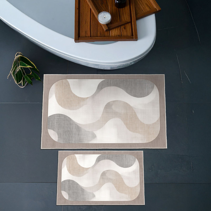 Luxurious Bathmat Set (2 Pieces), Cream Color, 19.7 x 23.6 inches & 23.6 x 39.4 inches | 100% Polyester, 650 g/m², 0.2 in Pile Height | Non-Slip Underside with Dot Base, Machine Washable, Elegant Home Décor