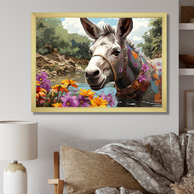 Farmhouse Donkeys Flower Charm III - âne, art mural
