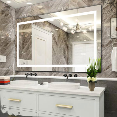 Miroir de salle de bain moderne 60 po x 32 po avec brouillard, capteur tactile, couleur variable et luminosité réglable - idéal pour le meuble-lavabo, la salle de douche ou le vestiaire