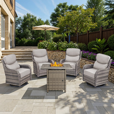 Ensemble de conversation de chaises berçantes pivotantes pour jardin extérieur avec table de foyer en osier