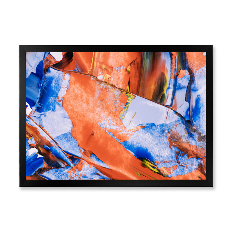 Abstrait abstrait orange et bleu - décoration murale moderne en toile, Cadre noir, H 12 po x l 8 po x P 1 po