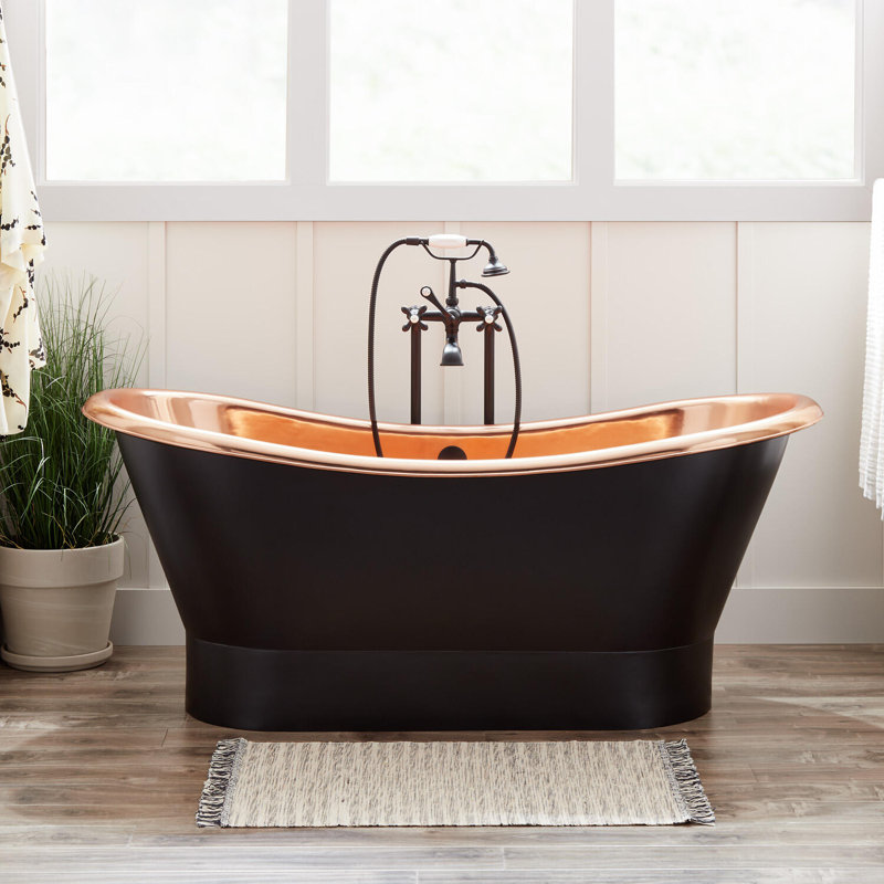 70" Thaine Copper Pedestal Tub, Copper/Black