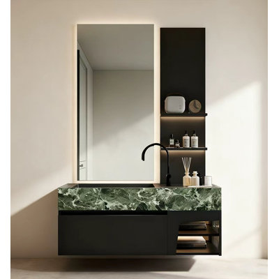 Italian Minimalist Rubber Wood Bathroom Vanity with Sintered Stone Countertop