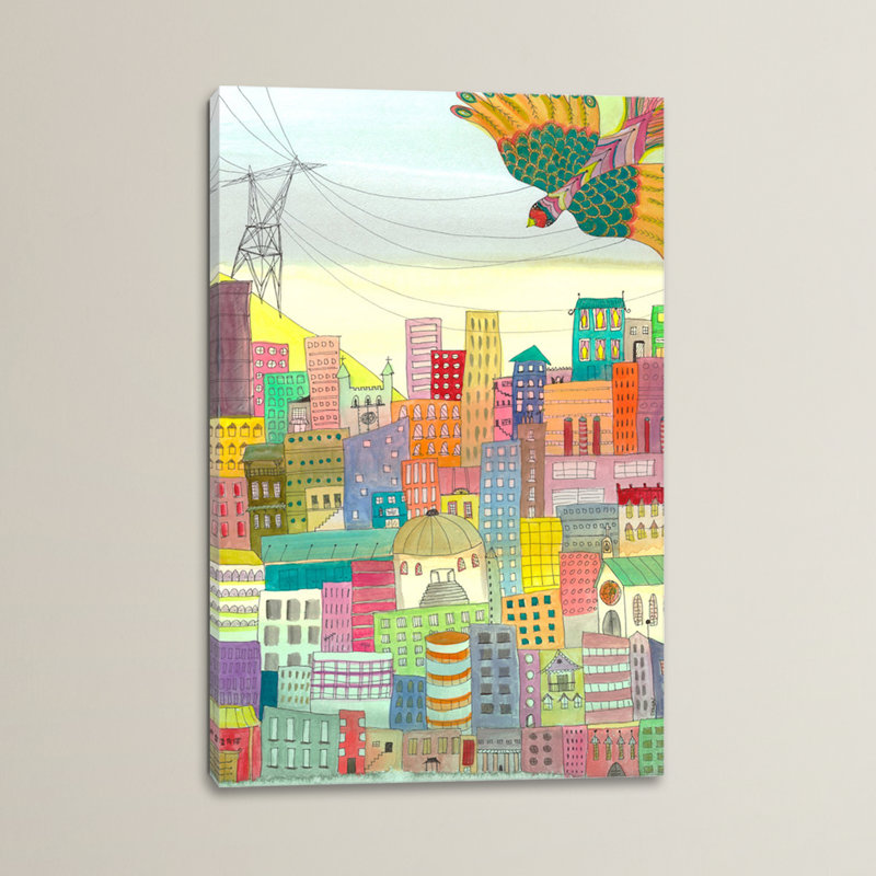 Ma ville, peinture sur toile, H 12 po x l 8 po x P 0,75 po